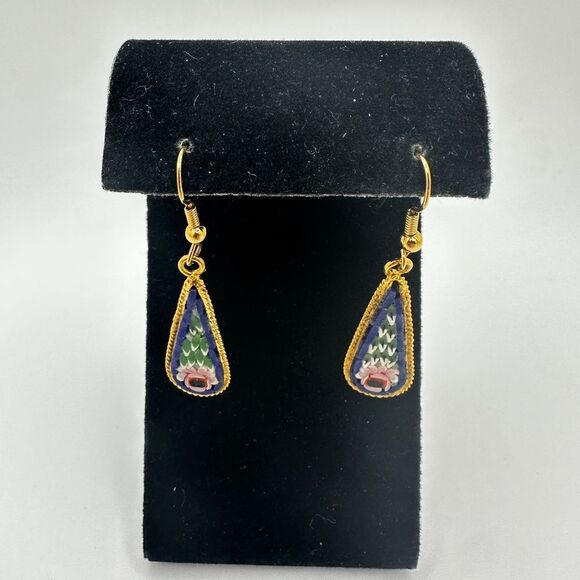 Stunning Italian Florentine micro mosaic dangle/drop earrings! - Picture 15 of 15